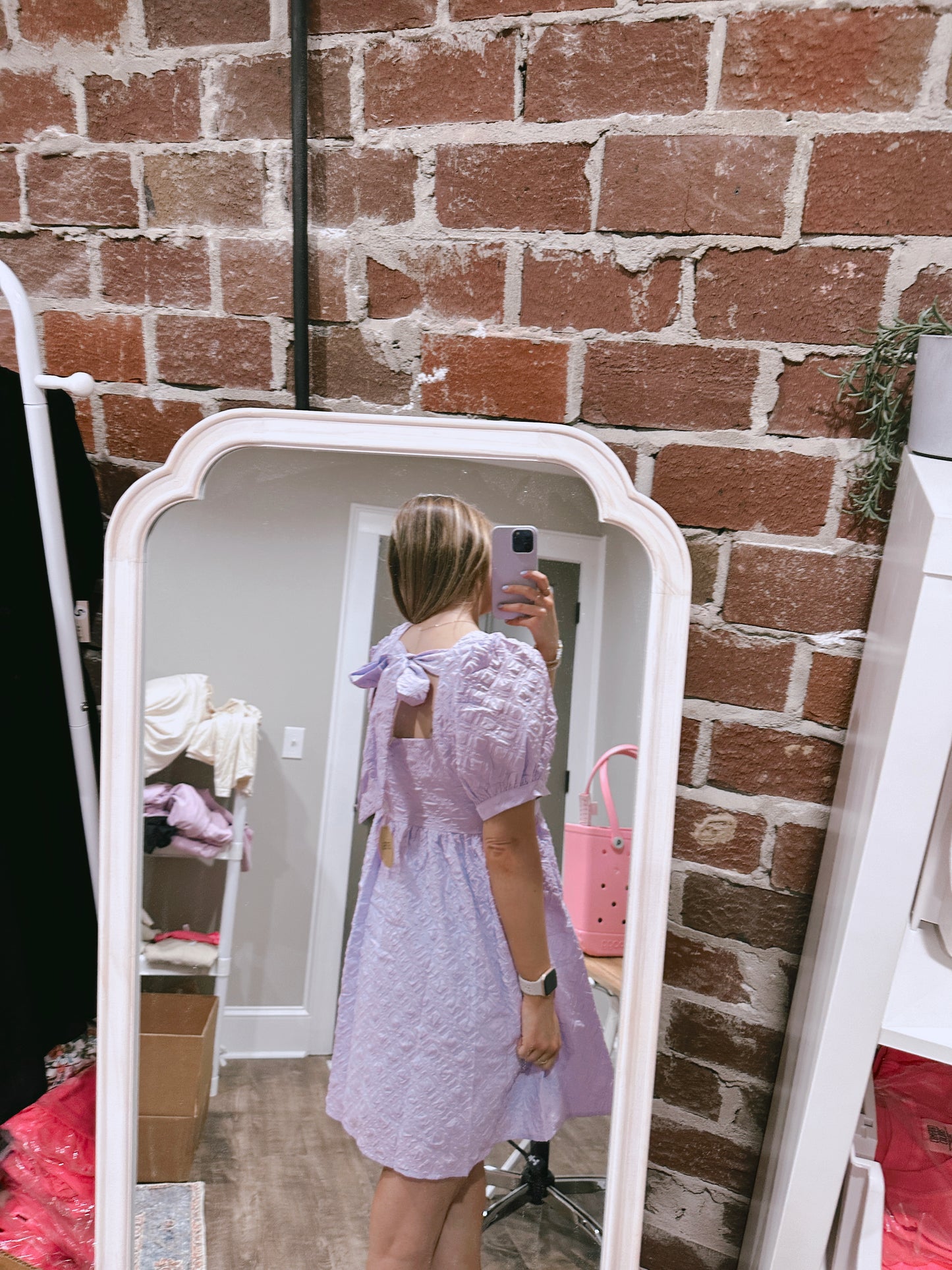 Lavender Square Neck Tie Back Mini Dress