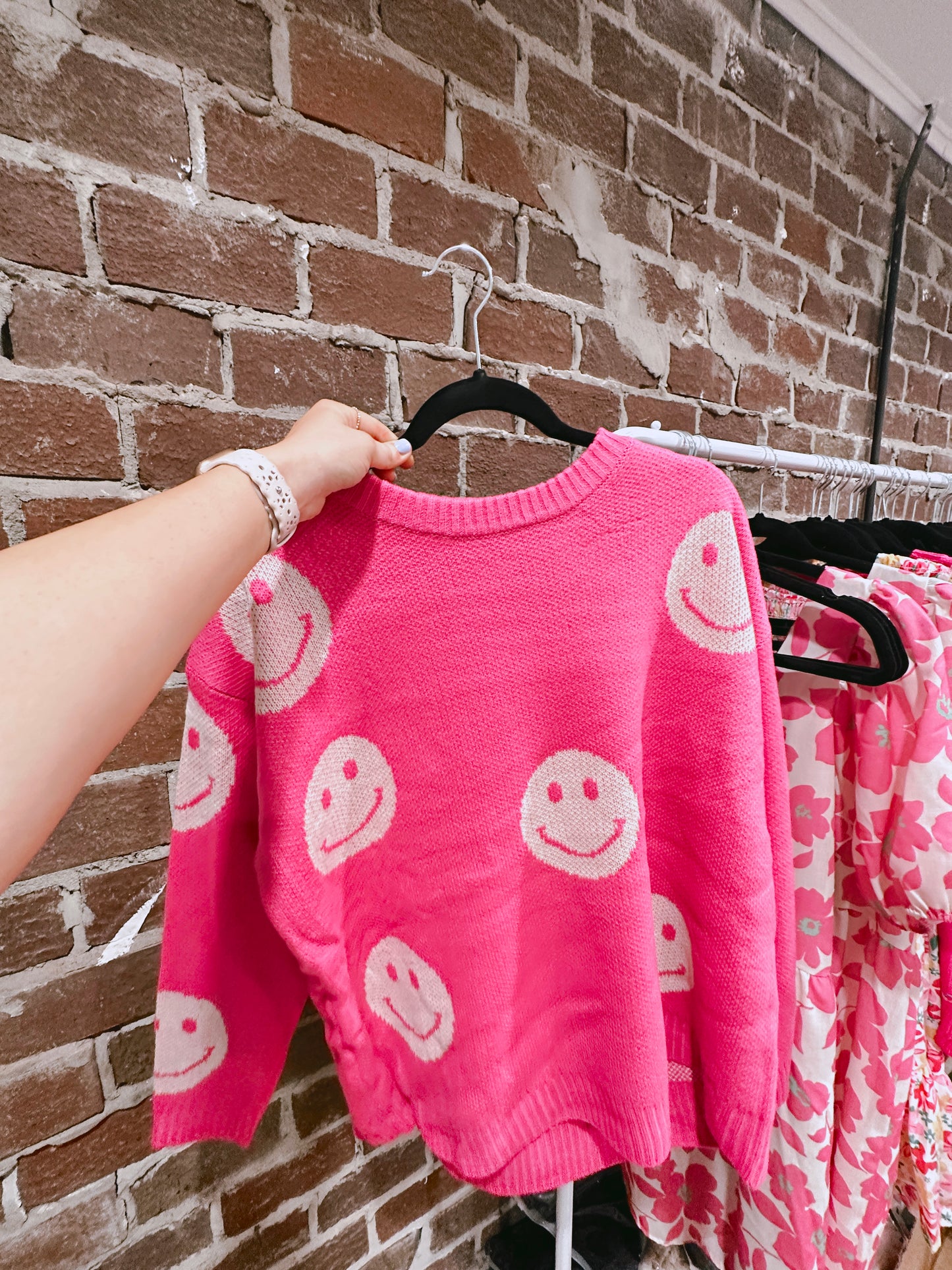 Smiley Sweater | Pink + Black